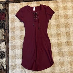 No Boundaries Burgundy Lace-Up Mini Dress